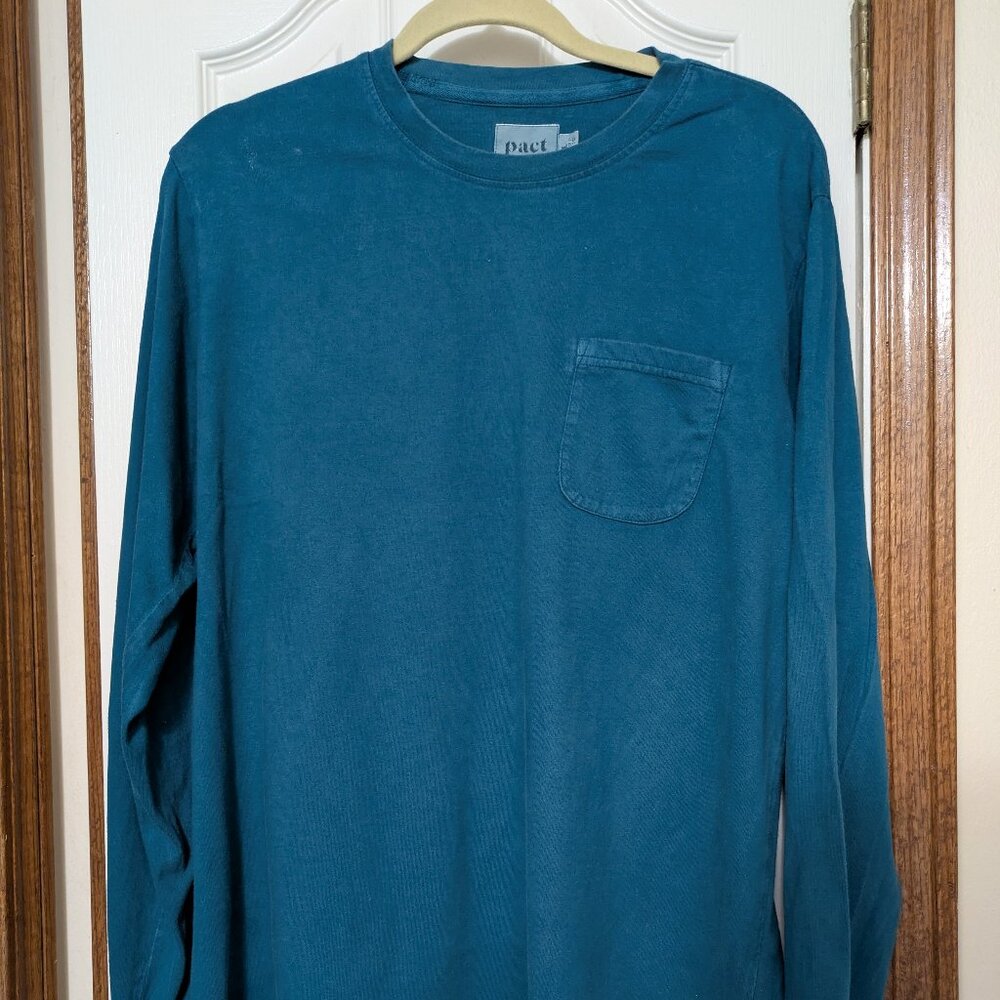Pact Shirt Mens Large Blue Long Sleeve Pocket Organic Cotton Crewneck Tee